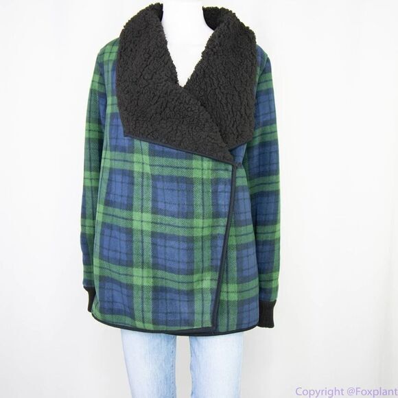 NWT JACHS Girlfriend green blue plaid Buffalo Sherpa jacket, size M - Picture 15 of 16